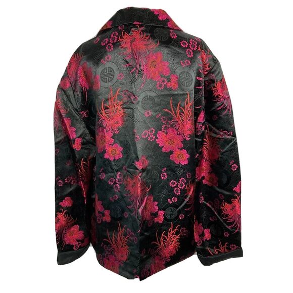 Maggy L Jacket Womens Sz 12 Black Pink Floral‎ Asian Print Satin Lightweight - Picture 4 of 8